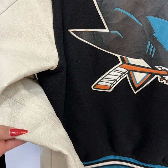 San Jose Sharks Two Tone Wool Leather Jacket Black/White Medium JH Design NHL - Picture 11 of 11